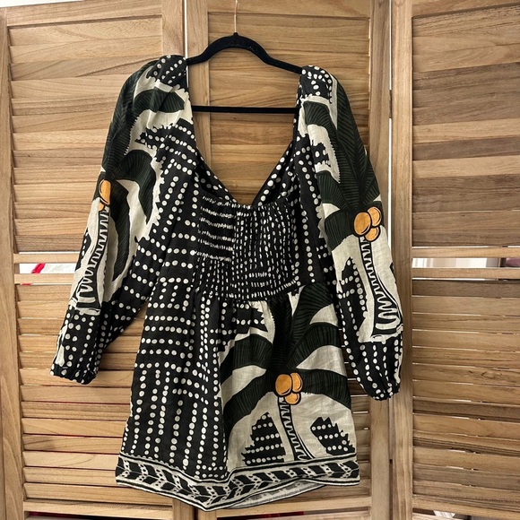 Johanna Ortiz Tropical Linen Mini Dress in green white size 6 - Picture 7 of 11